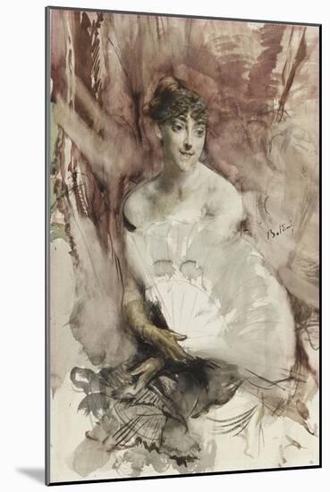 Woman with Fan Seated in a Theatre Box (Countess of Rast), Ca 1878-Giovanni Boldini-Mounted Giclee Print