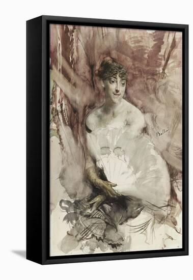 Woman with Fan Seated in a Theatre Box (Countess of Rast), Ca 1878-Giovanni Boldini-Framed Premier Image Canvas