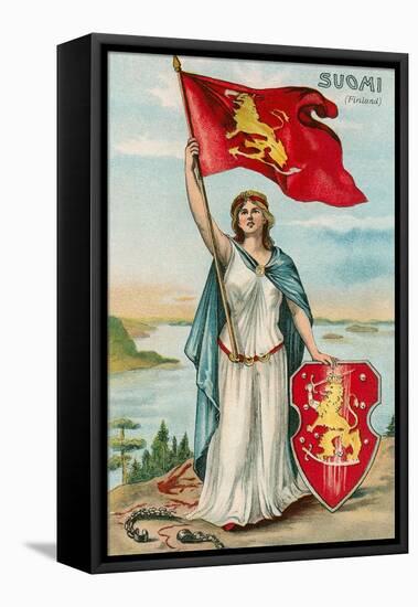 Woman with Flag and Seal of Finland-null-Framed Stretched Canvas