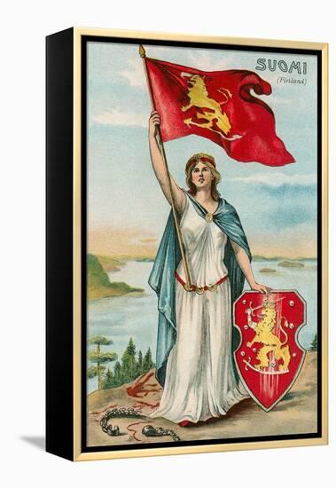 Woman with Flag and Seal of Finland-null-Framed Stretched Canvas