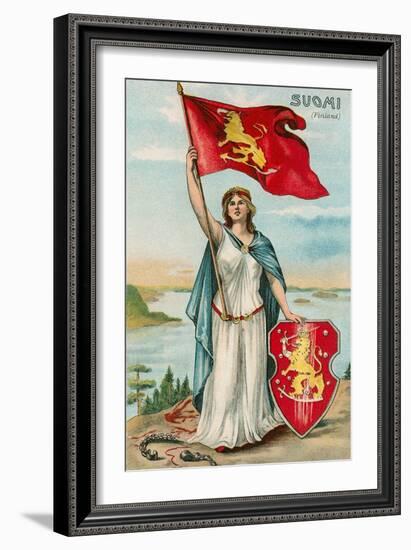 Woman with Flag and Seal of Finland-null-Framed Art Print