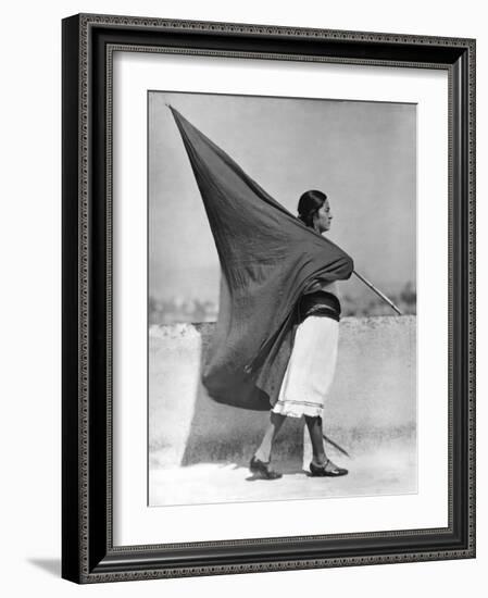 Woman with Flag, Mexico City, 1928-Tina Modotti-Framed Giclee Print