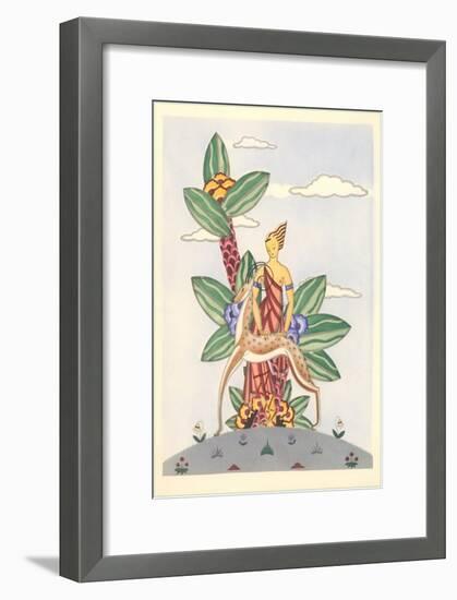 Woman with Gazelle and Surrealistic Plant-null-Framed Art Print