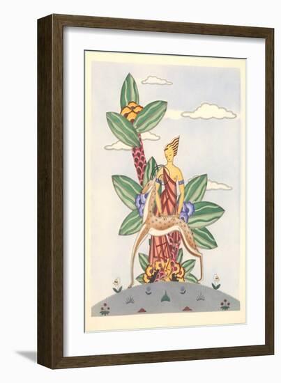 Woman with Gazelle and Surrealistic Plant-null-Framed Art Print