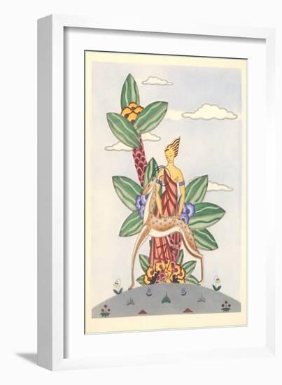 Woman with Gazelle and Surrealistic Plant-null-Framed Art Print