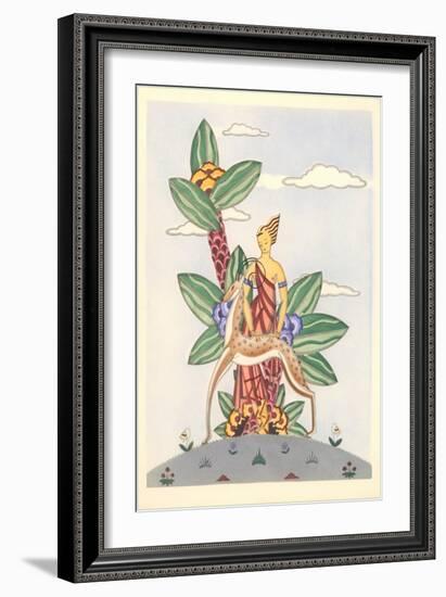 Woman with Gazelle and Surrealistic Plant-null-Framed Art Print