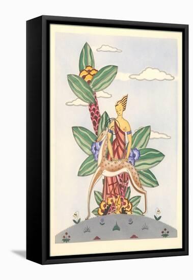 Woman with Gazelle and Surrealistic Plant-null-Framed Stretched Canvas