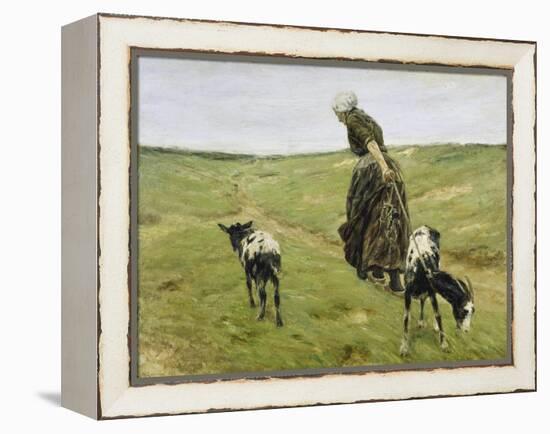 Woman with goats on the dunes. 1890-Max Liebermann-Framed Premier Image Canvas