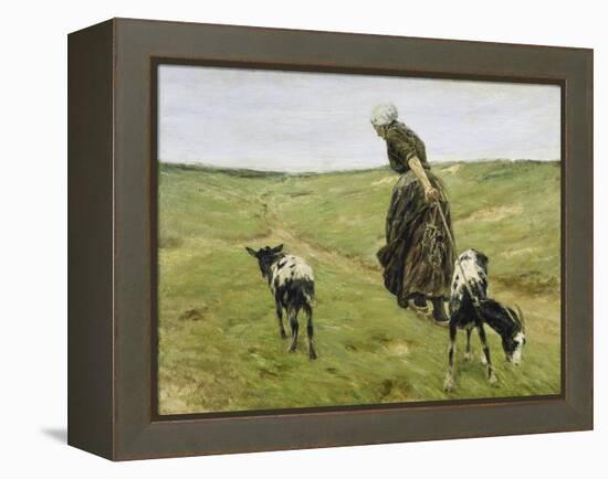 Woman with goats on the dunes. 1890-Max Liebermann-Framed Premier Image Canvas