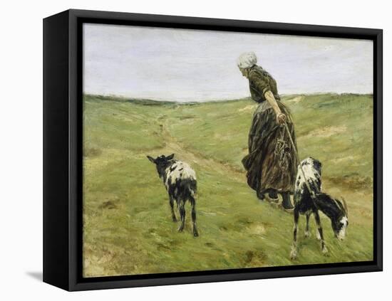 Woman with goats on the dunes. 1890-Max Liebermann-Framed Premier Image Canvas