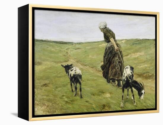 Woman with goats on the dunes. 1890-Max Liebermann-Framed Premier Image Canvas