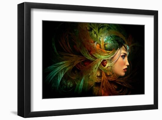 Woman with Gothic Feather Hair-null-Framed Art Print