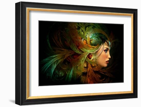 Woman with Gothic Feather Hair-null-Framed Art Print