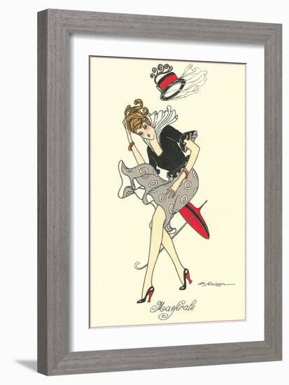 Woman with Hat Blowing Off in Wind-null-Framed Art Print