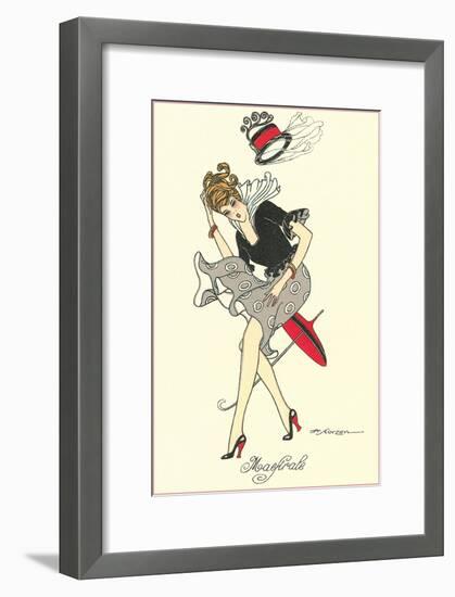 Woman with Hat Blowing Off in Wind-null-Framed Art Print