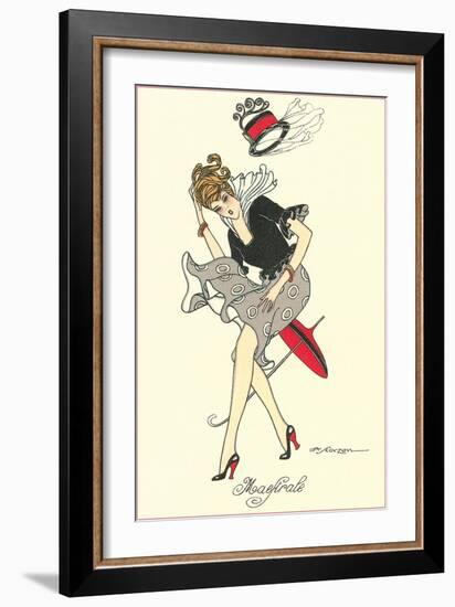 Woman with Hat Blowing Off in Wind-null-Framed Art Print