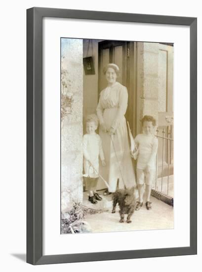 Woman with Her Two Children and a Scottish Terrier-null-Framed Photographic Print