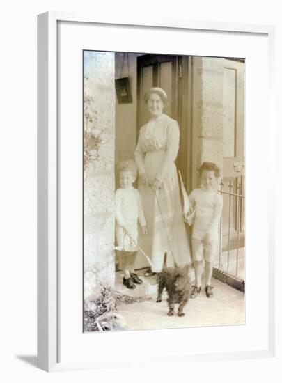 Woman with Her Two Children and a Scottish Terrier-null-Framed Photographic Print