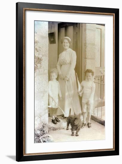 Woman with Her Two Children and a Scottish Terrier-null-Framed Photographic Print