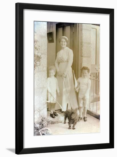 Woman with Her Two Children and a Scottish Terrier-null-Framed Photographic Print