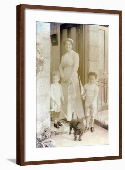 Woman with Her Two Children and a Scottish Terrier-null-Framed Photographic Print