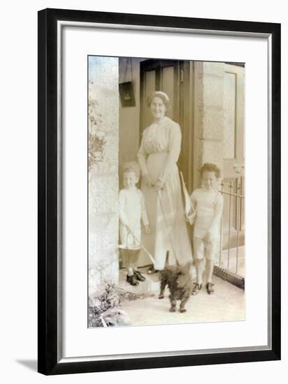 Woman with Her Two Children and a Scottish Terrier-null-Framed Photographic Print