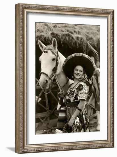 Woman with Horse, Mexican Charra-null-Framed Art Print