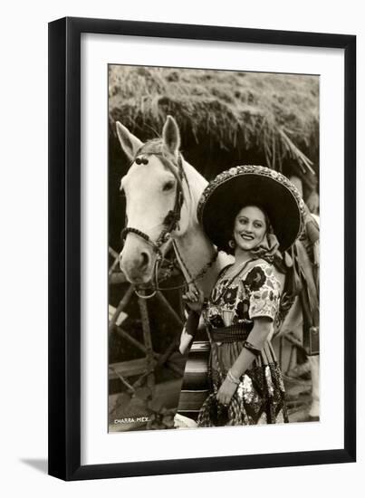 Woman with Horse, Mexican Charra-null-Framed Art Print