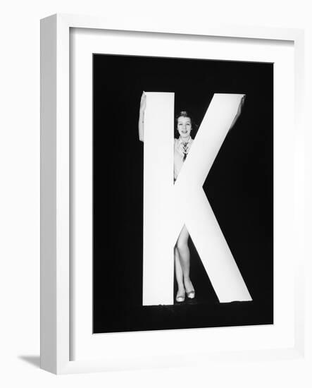 Woman with Huge Letter K-Everett Collection-Framed Photographic Print