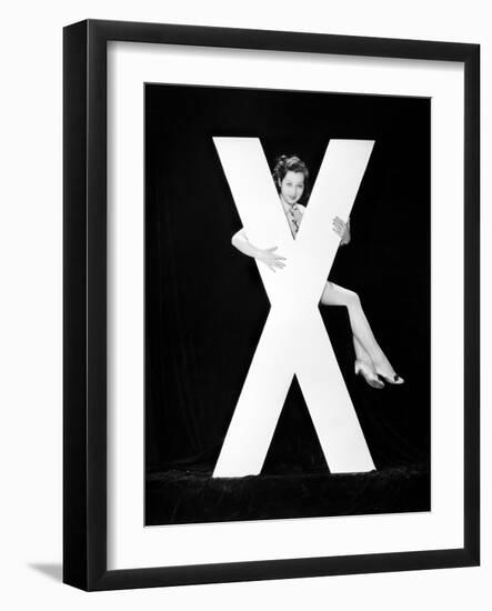 Woman with Huge Letter X-Everett Collection-Framed Photographic Print