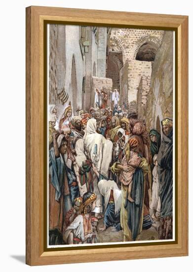 Woman with Issue of Blood Touching the Border of Jesus' Garment and Being Healed, C1890-James Jacques Joseph Tissot-Framed Premier Image Canvas