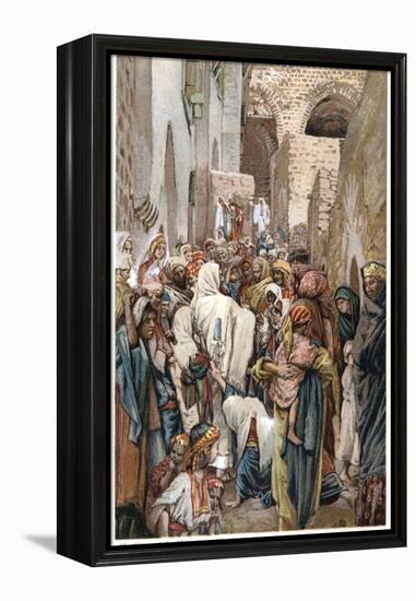 Woman with Issue of Blood Touching the Border of Jesus' Garment and Being Healed, C1890-James Jacques Joseph Tissot-Framed Premier Image Canvas