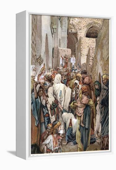 Woman with Issue of Blood Touching the Border of Jesus' Garment and Being Healed, C1890-James Jacques Joseph Tissot-Framed Premier Image Canvas