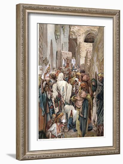 Woman with Issue of Blood Touching the Border of Jesus' Garment and Being Healed, C1890-James Jacques Joseph Tissot-Framed Giclee Print