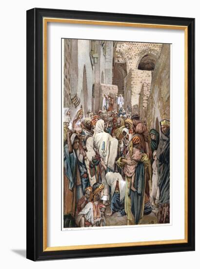 Woman with Issue of Blood Touching the Border of Jesus' Garment and Being Healed, C1890-James Jacques Joseph Tissot-Framed Giclee Print