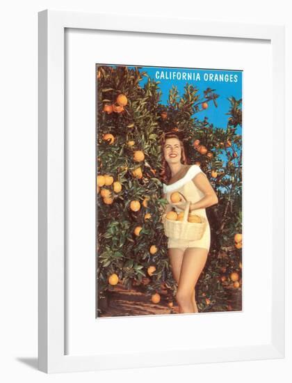 Woman with Oranges in Basket, California-null-Framed Art Print
