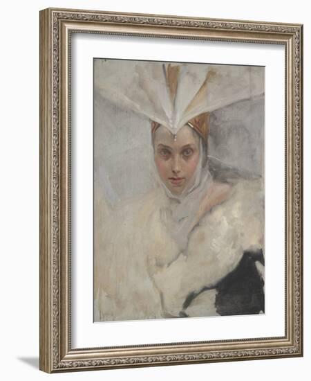 Woman with Osprey Headdress and White Fur Collar, 1897-Edwin Austin Abbey-Framed Giclee Print