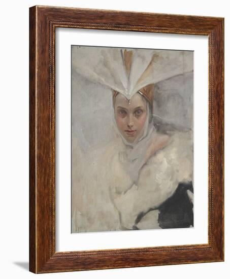 Woman with Osprey Headdress and White Fur Collar, 1897-Edwin Austin Abbey-Framed Giclee Print