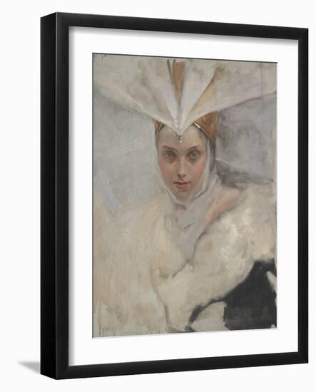 Woman with Osprey Headdress and White Fur Collar, 1897-Edwin Austin Abbey-Framed Giclee Print