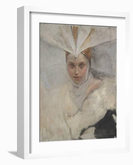 Woman with Osprey Headdress and White Fur Collar, 1897-Edwin Austin Abbey-Framed Giclee Print