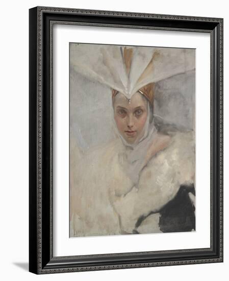 Woman with Osprey Headdress and White Fur Collar, 1897-Edwin Austin Abbey-Framed Giclee Print