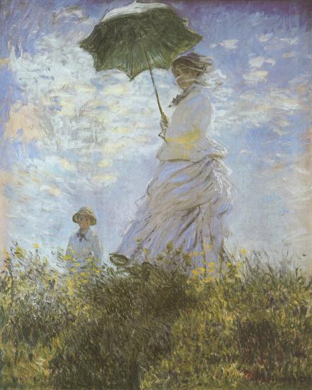 Woman with Parasol and Child-Claude Monet-Framed Textured Art
