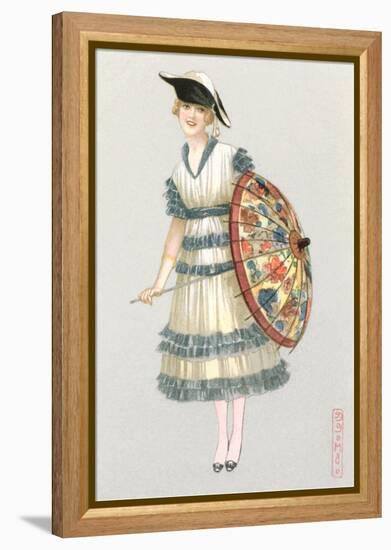 Woman with Parasol, Fashion Illustration-null-Framed Stretched Canvas
