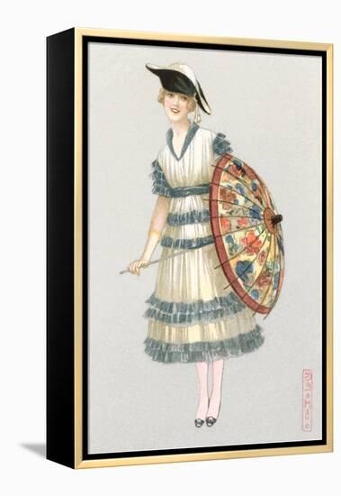 Woman with Parasol, Fashion Illustration-null-Framed Stretched Canvas