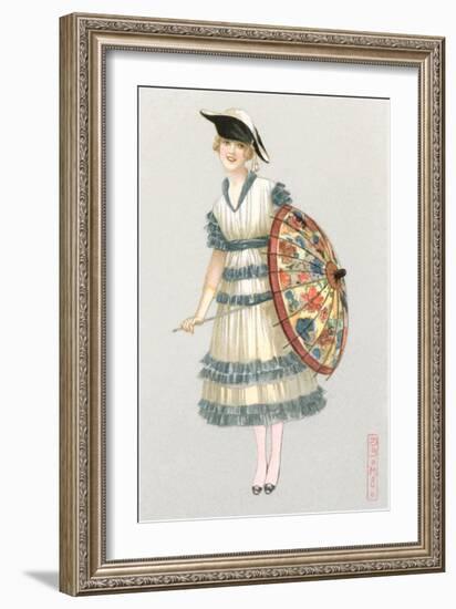 Woman with Parasol, Fashion Illustration-null-Framed Art Print