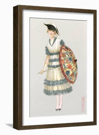 Woman with Parasol, Fashion Illustration-null-Framed Art Print