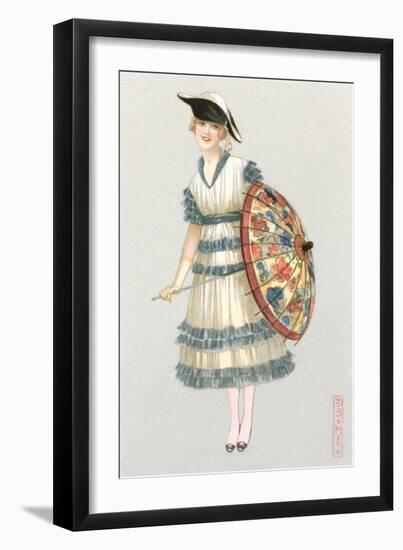 Woman with Parasol, Fashion Illustration-null-Framed Art Print