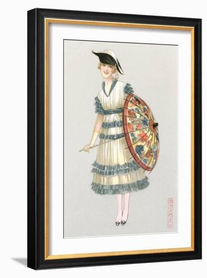 Woman with Parasol, Fashion Illustration-null-Framed Art Print