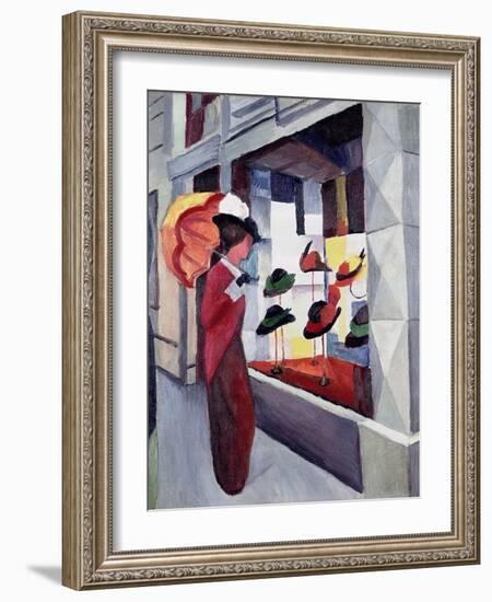 Woman with Parasol in Front of a Hat Shop, 1914-Auguste Macke-Framed Giclee Print