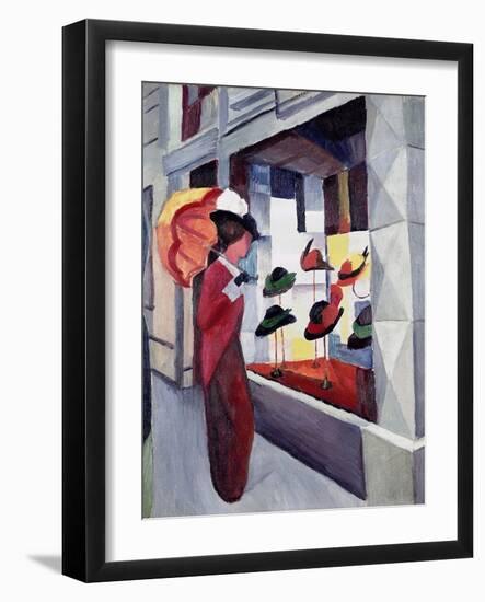 Woman with Parasol in Front of a Hat Shop, 1914-Auguste Macke-Framed Giclee Print